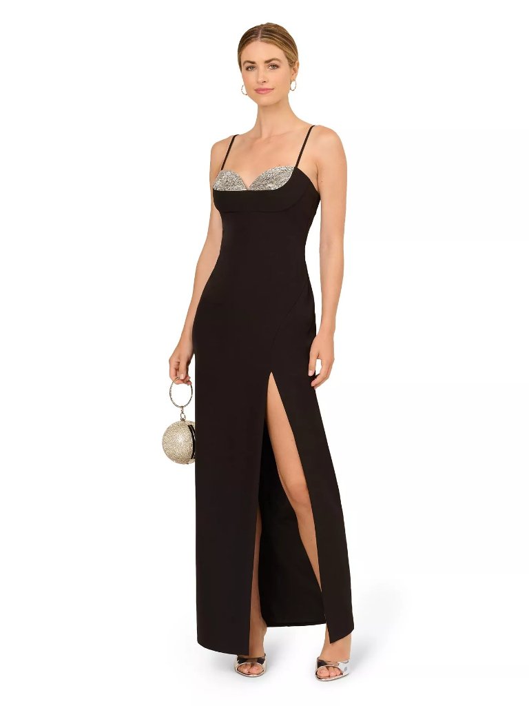 Adrianna Women's Crepe Sweetheart-Neck Sleeveless Gown Black Size 8